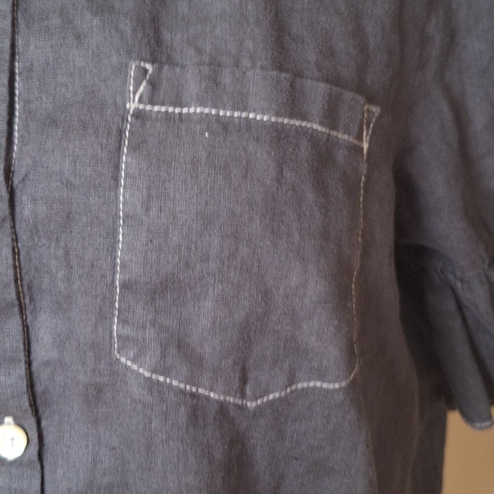 Lord & Taylor Black Button-Front 100% Linen Blouse - Picture 3 of 11